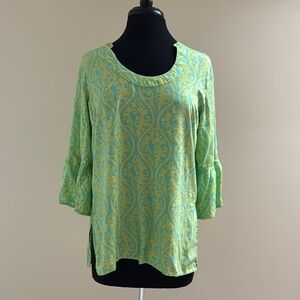 Escapada Green and Blue Bell Sleeve Blouse EUC Size L